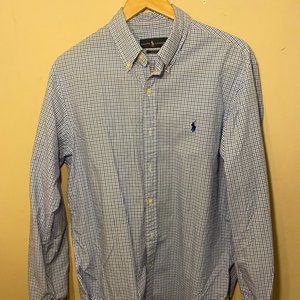Blue and White Plaid Polo Button Down